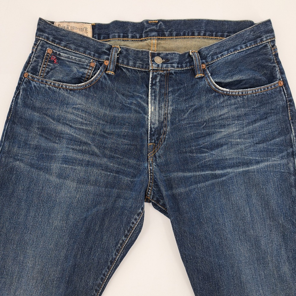 Polo Ralph Lauren Straight Leg Jeans Mens 36x32 Blue Medium Wash Distressed - Picture 3 of 11